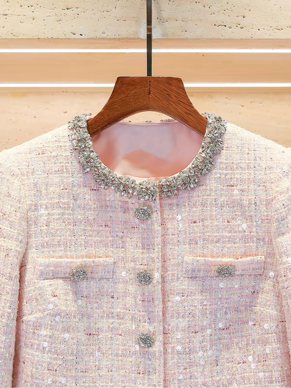 Self Portrait Pink Sequin Boucle Jacket - Picture 3 of 5